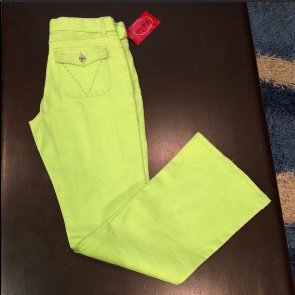 Milly Jeans Green Embroidered Flare Jean 11/12 NWT